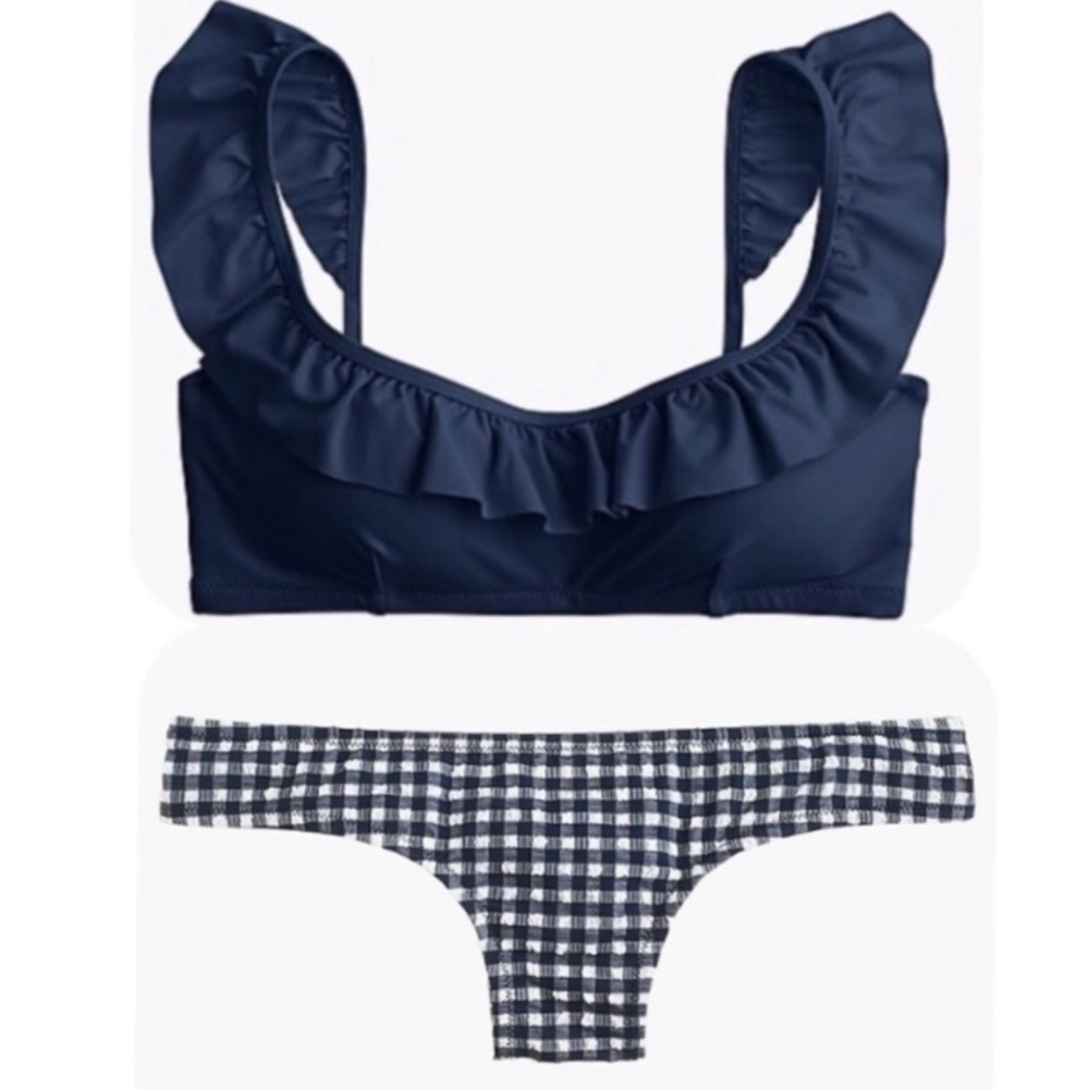 J. Crew Ruffle Surf Hipster Bikini Classic Gingham